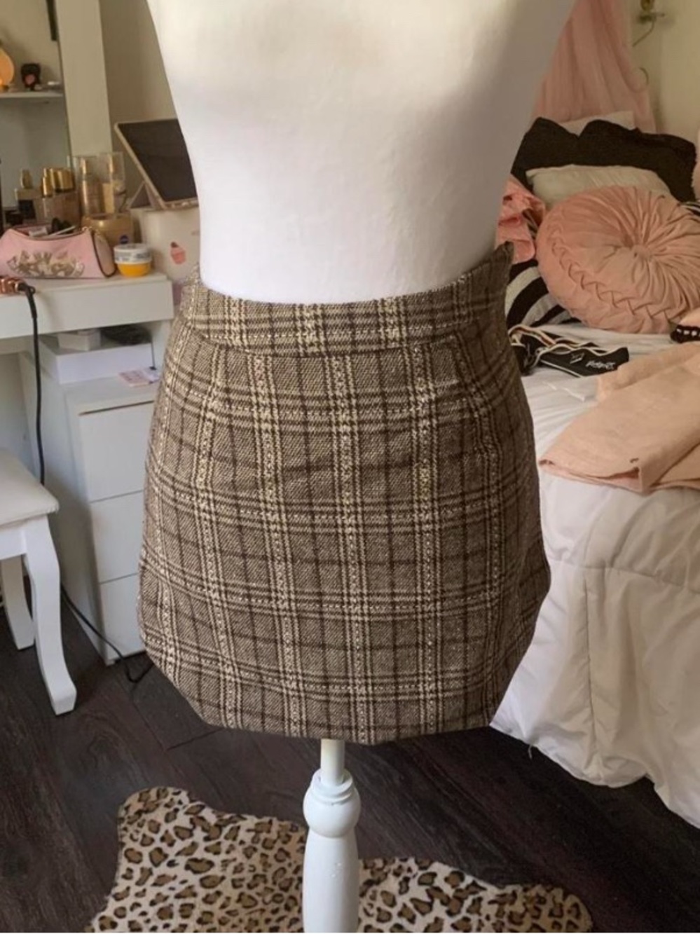 Brown & Pink Plaid Skirt